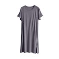 thumbnail image 2 of Blmnix Sleep Dress for Women Long Nightgowns Bamboo Nightgowns Sleepshirts Sleepshirts Gray Below-the-Knee Short Sleeve Crew Neck Summer Nightgowns for Women, 2 of 5