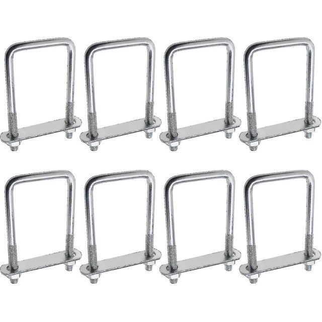 8pcs Multipurpose Square U-bolts With Plate And Nut Holders Trailer Roof Bolts 20x60x120mm M10 Thread Silver