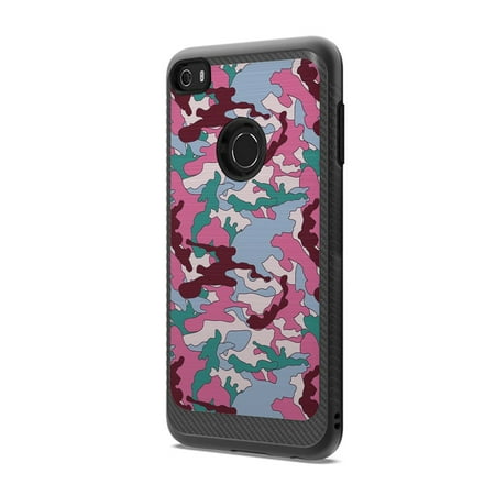 Capsule Case Compatible with Alcatel Idol 5 Alcatel Nitro 5 [Drop Protection Shock Proof Carbon Fiber Black Case Defender Design Strong Armor Shield Phone Cover] - (Pink Cartoon Camo)