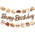 thumbnail image 2 of S'mores Birthday Banner Set - Happy Birthday Glitter Letters & Campfire Dessert Theme Decorations, 2 of 9