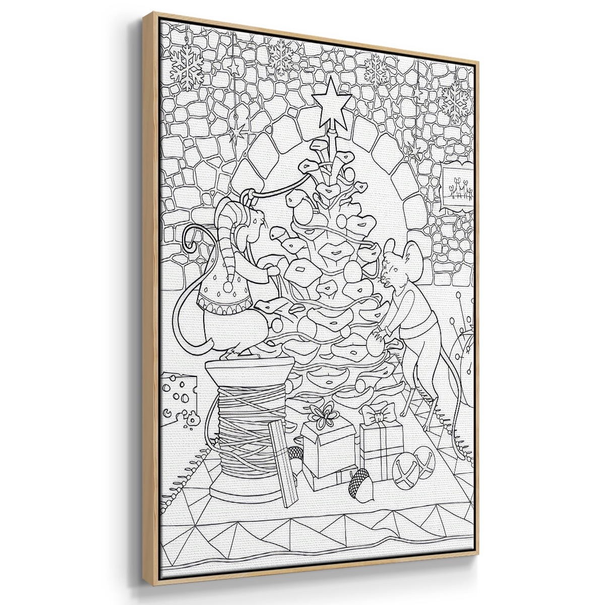 Creatures Stirring - Framed Gallery Wrapped Holiday Canvas - 17 x 25 - Natural Wood Frame