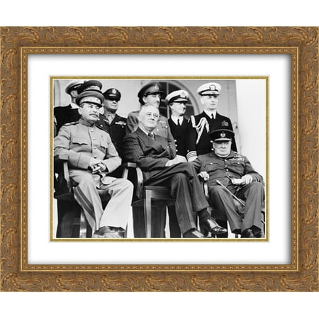 Graceful Double Rows - Teheran, Iran, Dec. 1943--Front row: Marshal Stalin, President Roosevelt, Prime Minister Churchill 24x20 Double Matted Gold Ornate Framed Art Print
