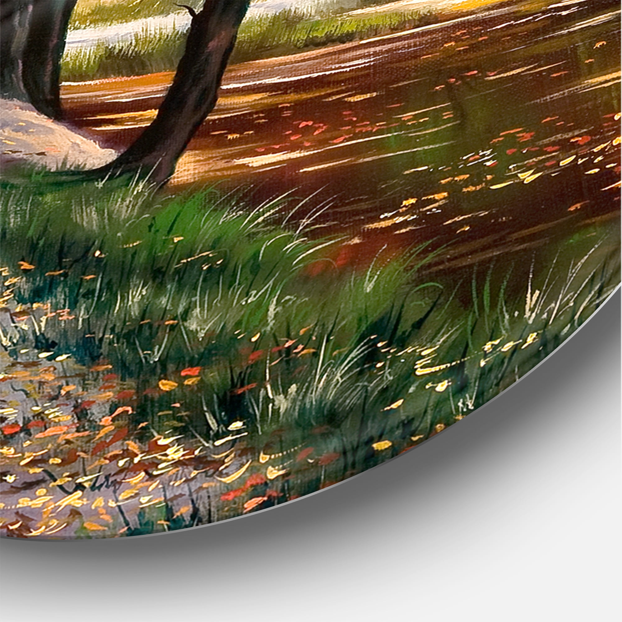 Designart 'The Orange Woods Along River' Country Circle Metal Wall Art 36x36 - Disc of 36