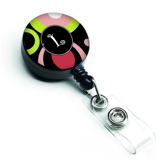 Carolines Treasures AM1002-LBR Letter L Monogram Retro in Black Retractable Badge Reel
