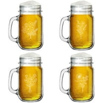 16oz Mason Jar Glass Mug w/Handle Gift Set of 4 Flower Bouquet Collection
