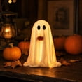 thumbnail image 4 of Cadancy Halloween Decorations Light Up Furry Ghost with Pumpkin Standing Spooky LED Figurine Indoor Outdoor Front Door Porch Yard Table Centerpiece Holiday Party Ornament Home Decor, 4 of 7
