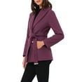 thumbnail image 4 of INSPIRE CHIC Single Breasted Coat for Women's Shawl Collar A Line Outerwear Winter Jacket Pea Trench Coats with Belt S Purple, 4 of 6