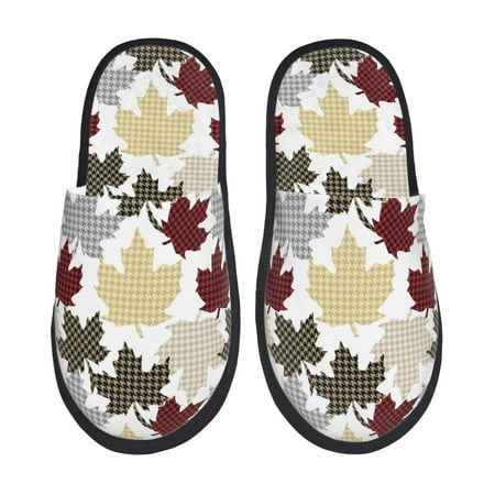 Balery colorful Maple Slient Indoor Furry Fleece Comfort House Shoes Soft Non-Slip Home Shoes Cotton slippers House Slippers-- Medium