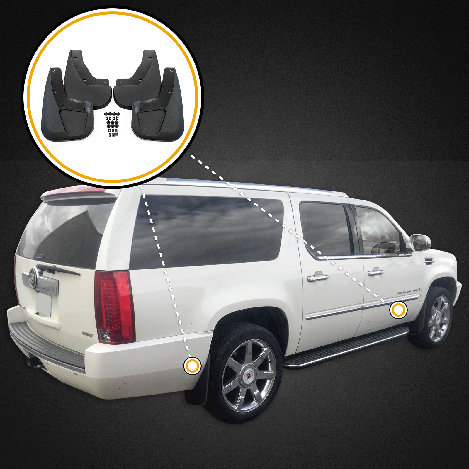 Premium Heavy Duty Molded Compatible with Only 07-14 Escalade 09-14 Tahoe (LTZ Model Only, excludes Z71 Package) Mud Flaps Guards Splash No Flares Front Rear 4pc Set 19212787 19212797 19212811 - image 2 of 7
