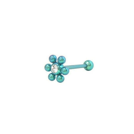 Designer Multi Gemstone - Titanium Flower-like Tongue Ring with Jewel