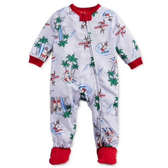 Pyjamas de Famille pour Bébés Surfant Pyjamas à Pieds du Père Noël, Gris, 12 Mois