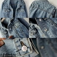 thumbnail image 3 of Women Oversized Denim Jacket Embroidered - Beading Jeans Coat Blue L, 3 of 4