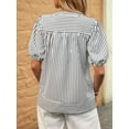thumbnail image 4 of Womens Short Puff Sleeve Striped Blouses Top V Neck Loose Fit Casual Summer Work Blouses Striped Shirt Dark Blue S, 4 of 9