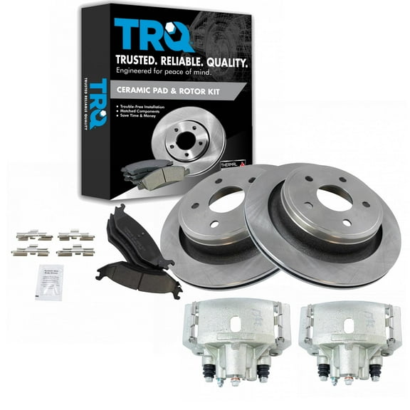 TRQ Rear Brake Pad & Rotor Kit Brake Caliper Brake Pads Brake Rotor Ceramic Fits Select 2007-2009 Chrysler Aspen 2005-2009 Dodge Durango 2002-2010 Ram 1500 2011-2018 Ram 1500