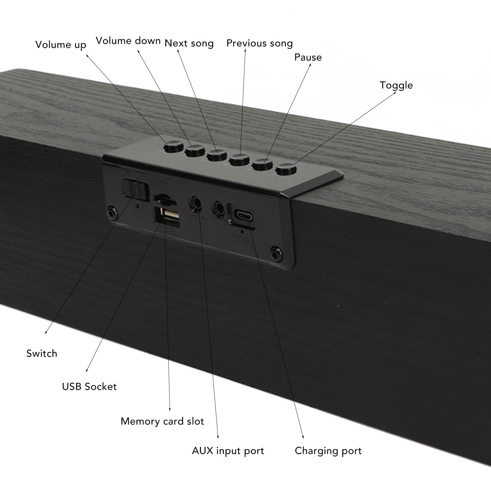 Yajisi M1 Portable Bluetooth Computer Speaker with High Power Subwoofer, FM Radio, U Disk Plug in, Built-in Battery, Black Wood Grain