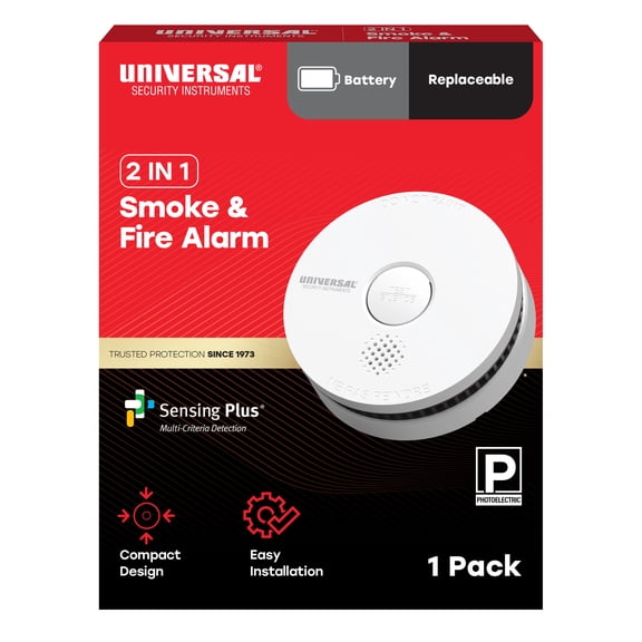 Universal Security Instruments 2 IN 1 Battery Smoke & Fire Alarm