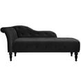 thumbnail image 1 of Sillón chaise longue reclinable de terciopelo con respaldo izquierdo y botones, perfecto para dormitorio, salón u oficina, moderno y confortable, color negro, patas altas (HY801-83)., 1 of 8