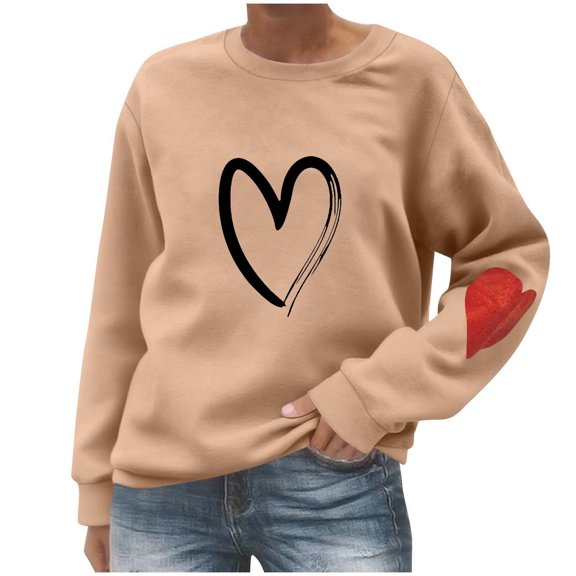 successthop Oversized Sweatshirt for Women Fleece Crewneck Long Sleeve Hoodie Fall Pullover Outwear Heart Sweatshirts