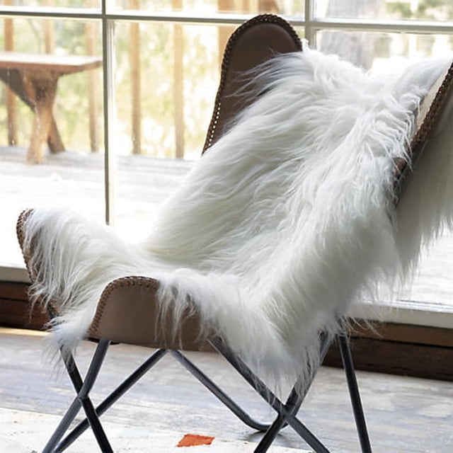 Premium Natural, Sustainable, Long Hair Icelandic Sheepskin Rug (Ivory White) Perfect as an Area Rug, Fur Throw, Chair Cover, Home