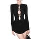 thumbnail image 1 of Vestido de Mujer Liso, Cuello Redondo, Larga, Abertura, Corte Ajustado, Midi, con Volantes, Vestido de Noche Negro M, 1 of 10