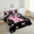thumbnail image 3 of jejeloiu Personalized Gifts Bowtie Full Size Comforter Sets,Letter K Bedding Comforter Set,Pink Black Bow Bowknot Bedding Sets,Lightweight Room Decoration Reversible,3-Piece, 3 of 8