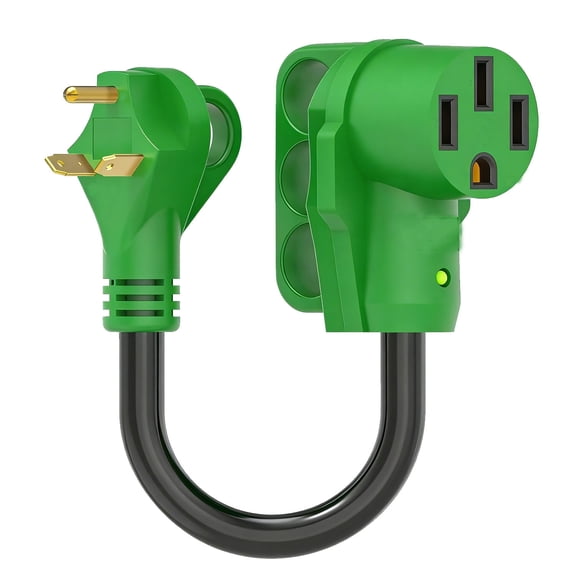 BALoFI  30A to 50A RV Adapter Cord 12-Inch NEMA TT-30P to 14-50R LED Indicator Disconnect Handle Green ETL Certified