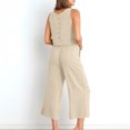 thumbnail image 4 of Dazajoo Two Piece Linen Sets for Women Casual Crew Neck Tank Tops and Wide Leg Pants with Pockets Set Summer Solid Color Lounge Suits,White,M, 4 of 8