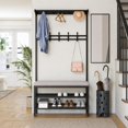 thumbnail image 6 of YANAOFFE Entryway Coat Rack with Shoe Storage Bench, 4-in-1 Entryway Bench, Metal Hall Tree Shoes Bench with 10 Hooks, Black, 6 of 7
