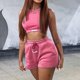 thumbnail image 4 of ICHUANYI Clearance Women Round Neck Summer Casual Fashion Solid Color Two-Piece Sports Set(Pink, S) ICHUANYI WER2023081501412, 4 of 7