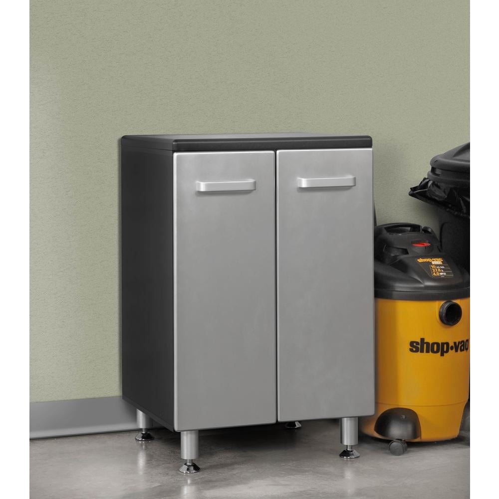 Tuff Stor 23.5" 4-door Contemporary Wood Garage Storage Cabinet in Silver/Black