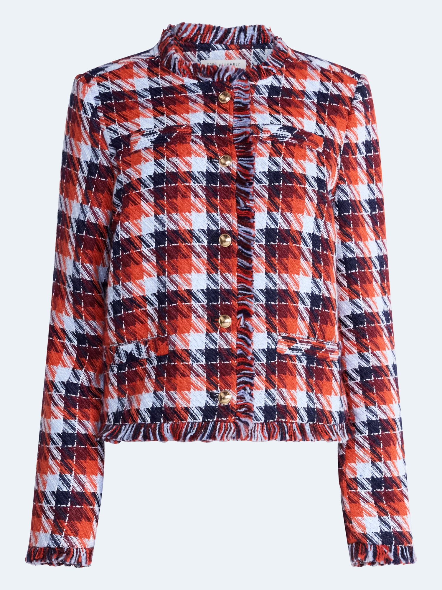Free Assembly Women's Cropped Tweed Jacket with Fringe Trim, Sizes XS-XXL