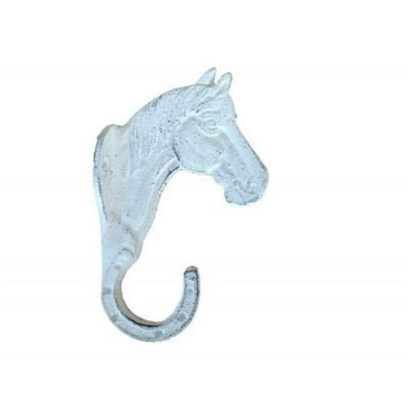 Handcrafted Model Ships K-0618-W Whitewashed Cast Iron Horse Hook 8&Quot;