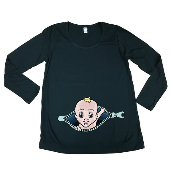 Long Sleeve Baby Boy Zipper Cute Future Mom Mommy Maternity DT T-Shirt Tee