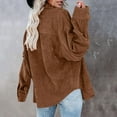 thumbnail image 5 of Brown Womens Tops Womens Corduroy Button Down Shirt Oversized Blouses Tops Long Sleeve Casual Warm Jacket with Pockets Going Out Tops for Women, 5 of 6