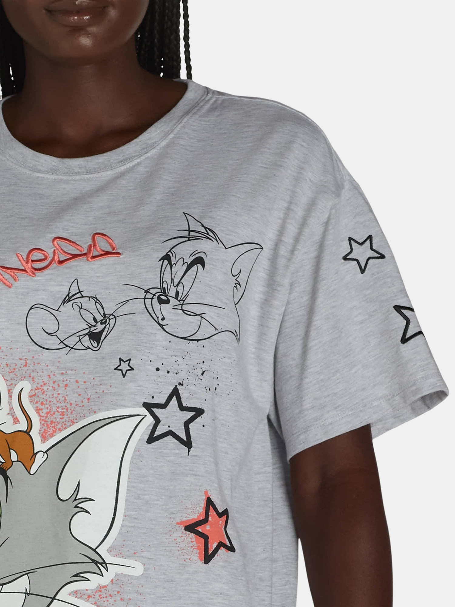 Tom and Jerry Women's Embroidered Graphic Print T-Shirt, Sizes XXS-XXL