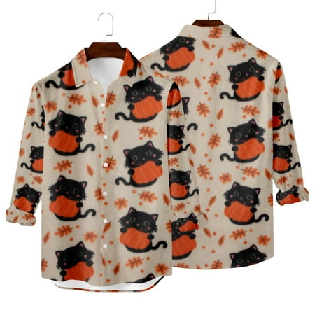 

Juebong Business Dressy Mens Tops Men Casual Buttons Non-positioning Print Turndown Cardigan Long Sleeve Shirt