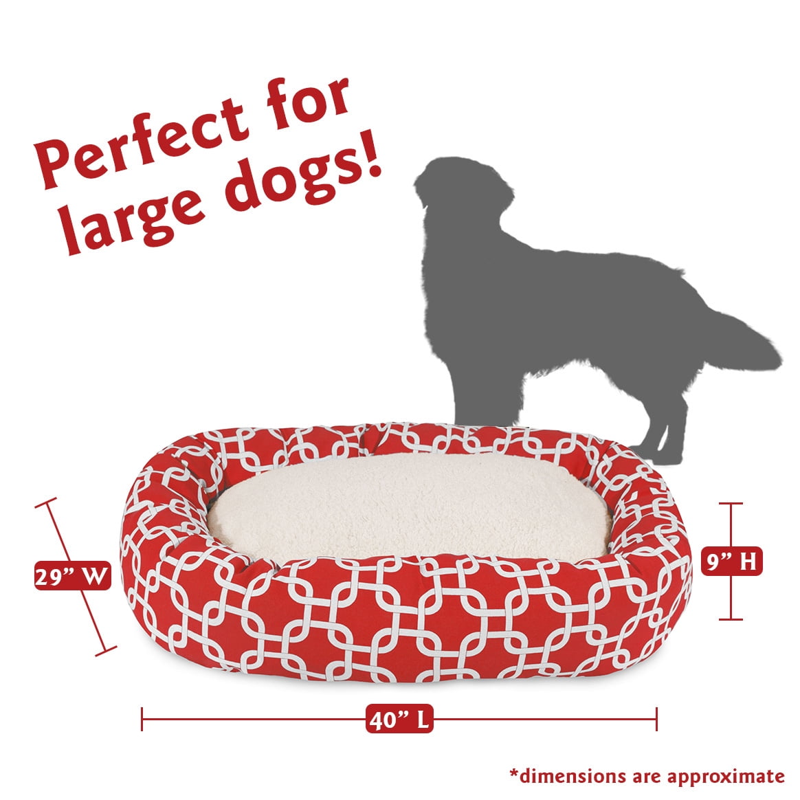 Majestic Pet Sherpa Links Bagel Pet Bed for Dogs, Calming Dog Bed Washable, Large, Red