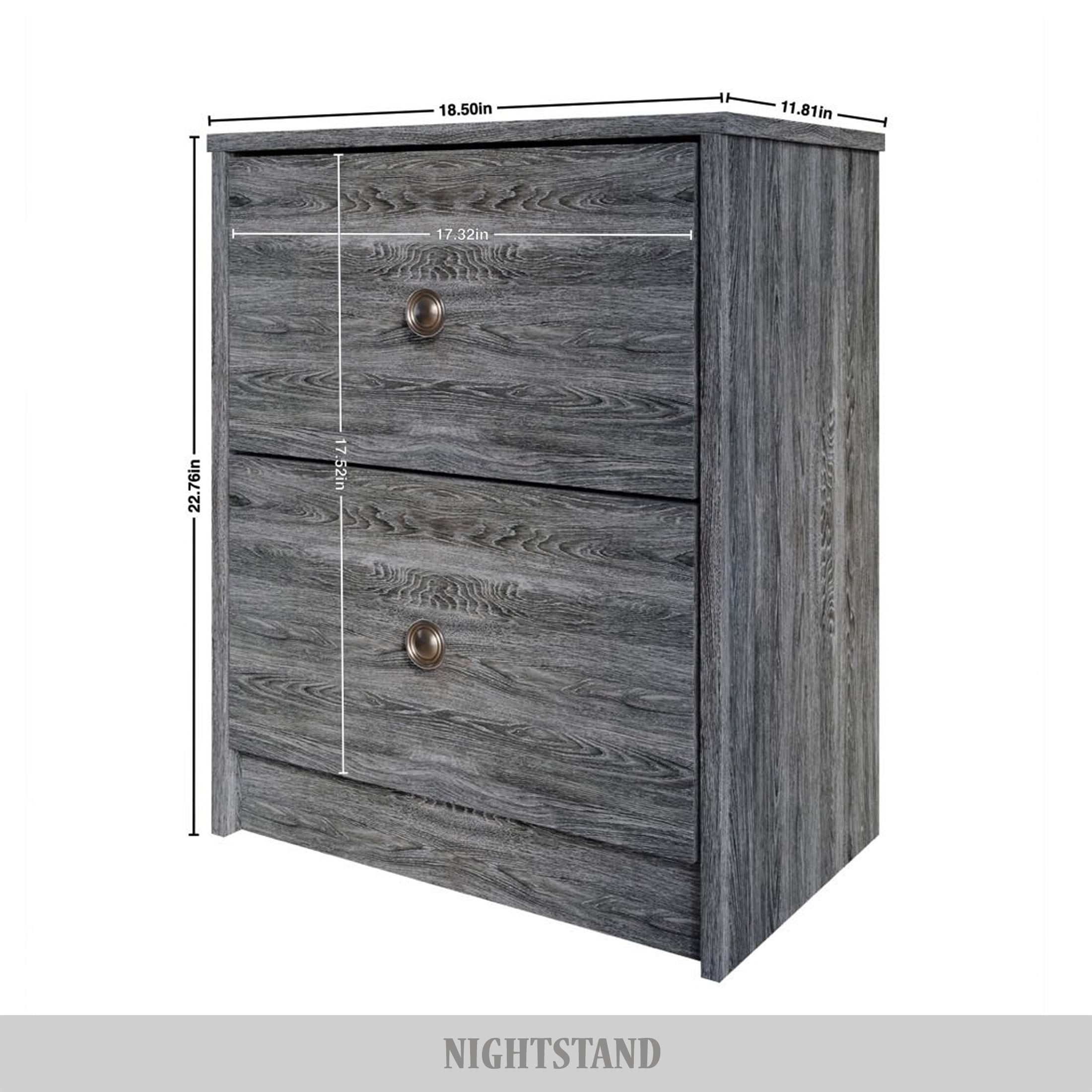 Castle Place Vintage Nightstand with 2 Drawers, Dark Gray