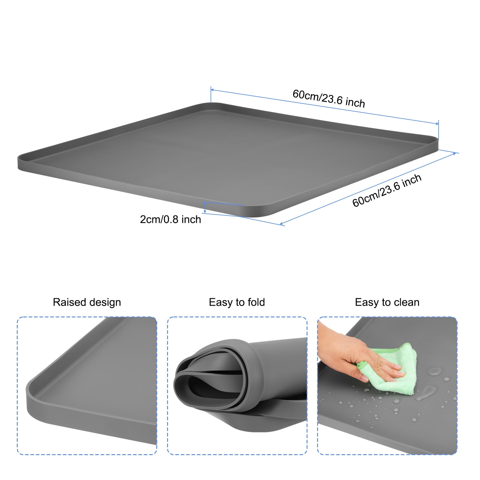 Mini Fridge Silicone Mat with Raised Edges, Refrigerator Floor Protector Mat Mini Fridge Drip Tray, Grey