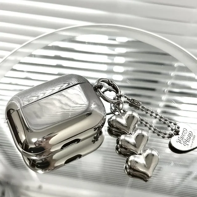 Luxury Electroplated Silver Earphone Box For Apple Airpods Pro2 Case for AirPods 1 2 3 Cover Simple Abstract Heart Keyring Shell 01 For AirPods Pro2