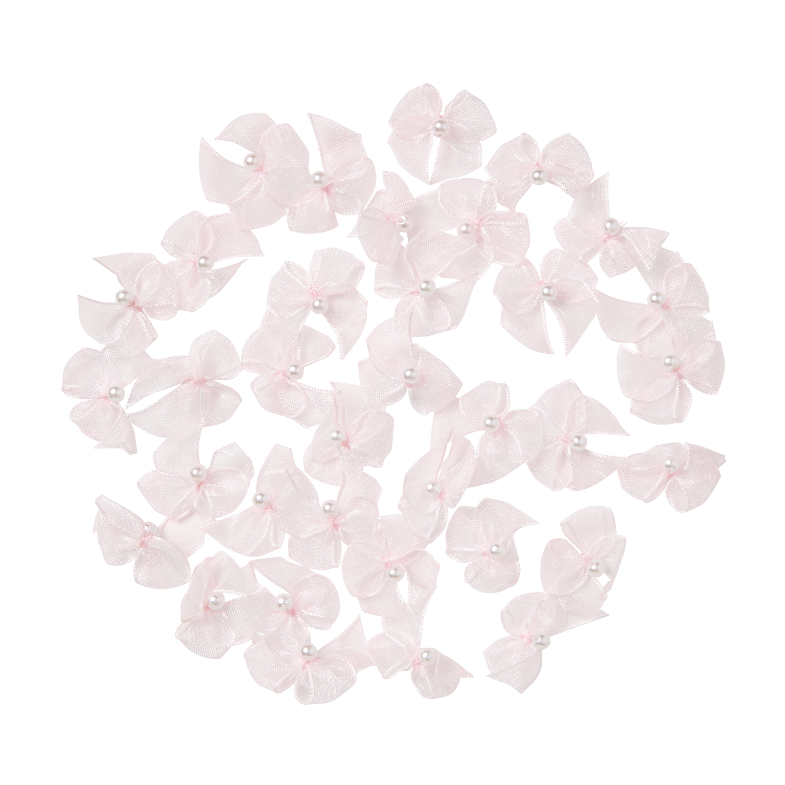 Offray Accessories, Lt Pink 5/8 inch Value Pack Sheer 2 Loop Bow with Pearl Accessory for Wedding, Hair Clips, and Scrapbooking, 40 count, 1 Package