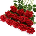 thumbnail image 1 of Floweroyal 12 piezas rosas artificiales flores de terciopelo con tallo largo falso, 1 of 7