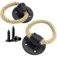 thumbnail image 1 of (negro) 2 piezas de manijas de puerta de madera con mango de hierro forjado de cuerda de cáñamo vintage, manijas de gabinete, manijas de puerta corrediza, anillo de tracción de cajón, 1 of 5