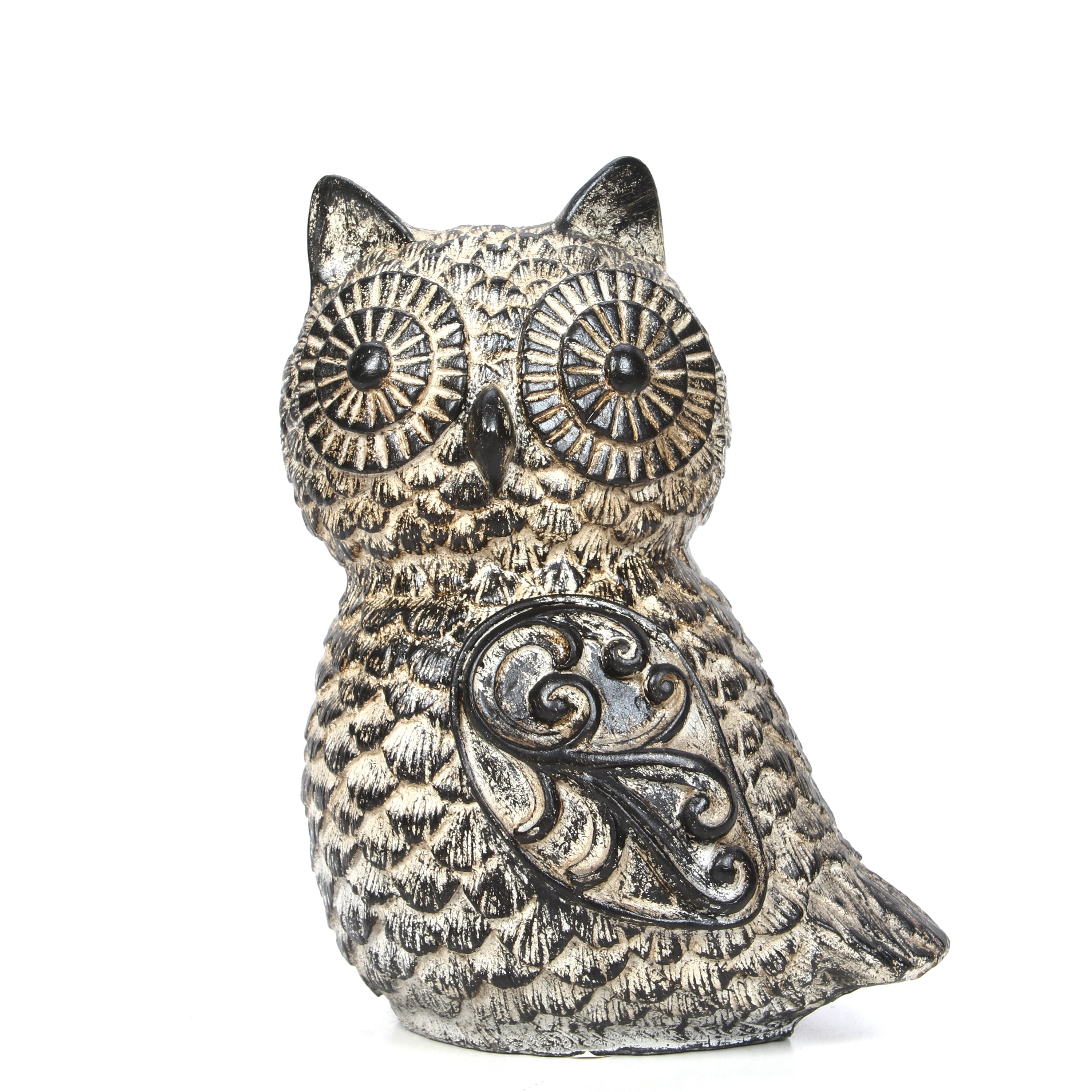Benzara Owl Figurines on a Tree Branch Base Gloss Finish White Statue