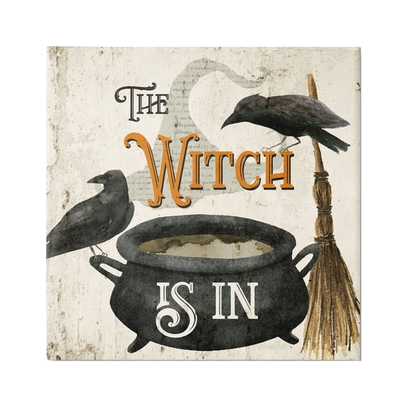 Stupell Industries Witch is In Phrase Cauldron Holiday Painting Gallery Wrapped Canvas Art Print Wall Art, 17 x 17