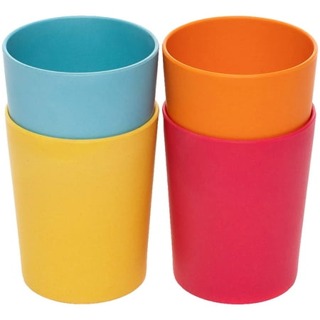 

WeeSprout Bamboo Toddler Cups - 4 pc Set (10 fl oz) Organic & Non-Plastic Cup Pack for Toddlers Big Kids or Baby Natural (Blue Yellow Orange & Red)