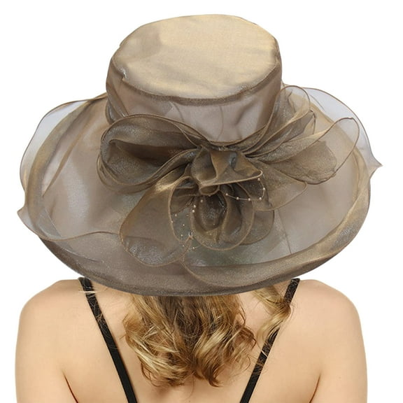 Holzkary Derby Hats for Women Flower Wide Brim Sun Hat Fascinators Big Wide Brim Fedoras Sun Visor Cap Womens Summer Dress Hat Wide Leaf Flower Bridal Shower Hat Sun Hats Beach Hat Khaki One Size