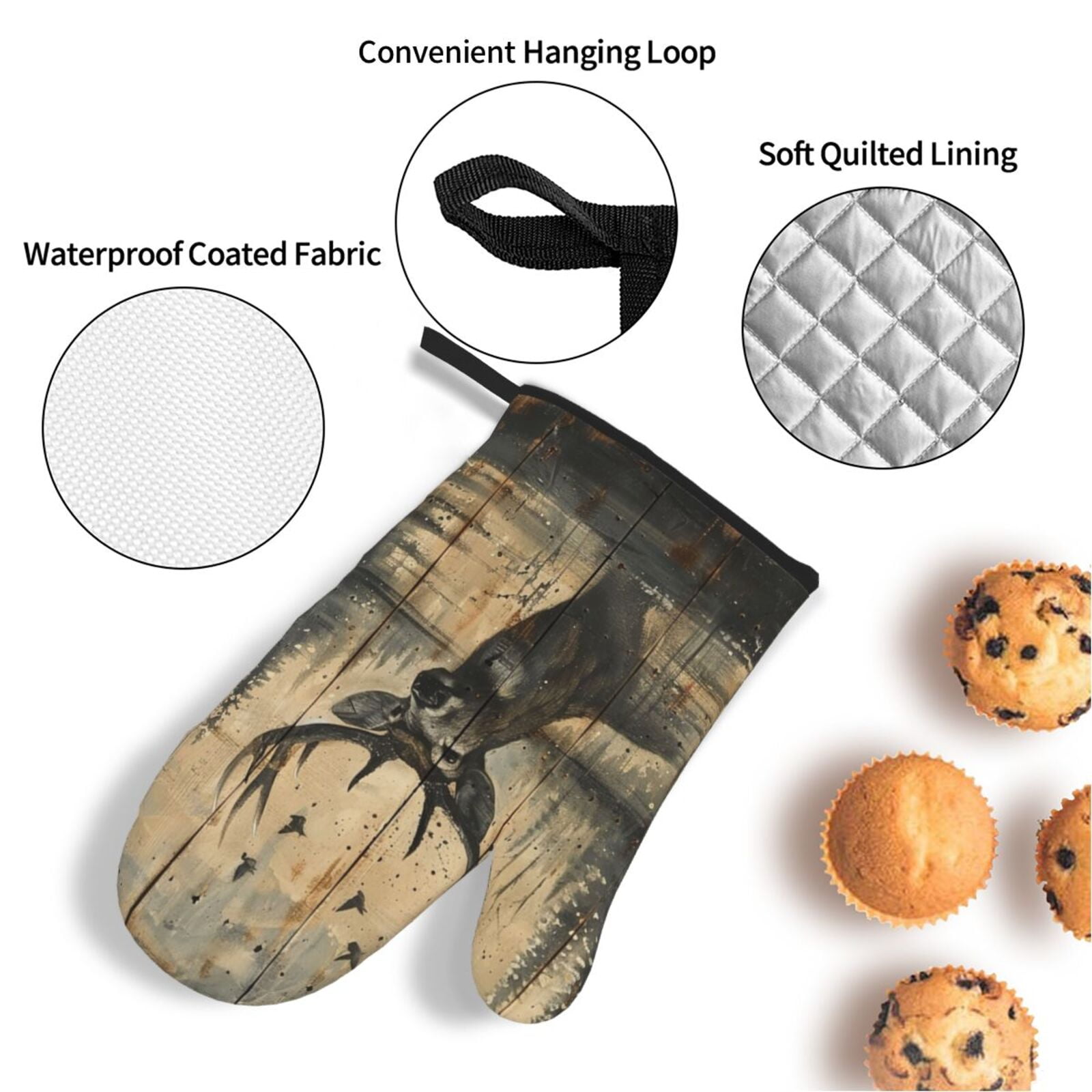 Deer Vintage Camo Art Black 4Pcs Oven Mitts and Pot Holders Sets Oven Kitchen Gloves Hot Pads for Cooking BBQ Baking Grilling