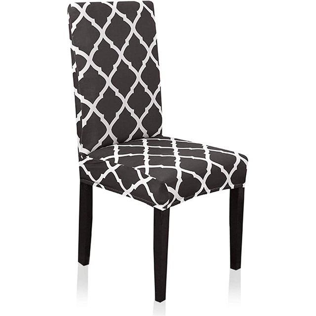 Stretch Dining Chair Slipcovers, Geometric Print Dining Chair Covers, Removable Washable Spandex Furniture Seat Protector for Kitchen Room Hotel Table Banquet (6 Per Set, Black)