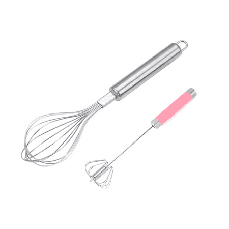 

Whisks for Cooking Set of 2 Stainless Steel Wisker for Baking Blending Rust-Proof Balloon Wire Whisker Egg Whisk Hand Mixers Small + Pink (Small)